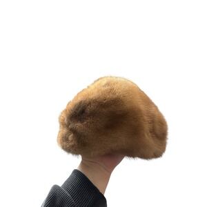 Vintage Adolfo II New York Paris Brown Mink Fur Beret‎ Pillbox Hat Women's